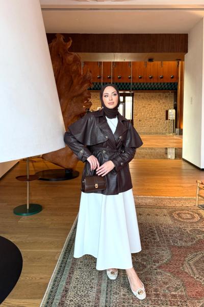 Saliha Deri Trençkot Acı Kahve