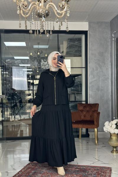 Atiye Elbise Ceket Takım Siyah