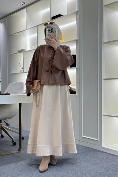 Kısa Deri Ceket Taba